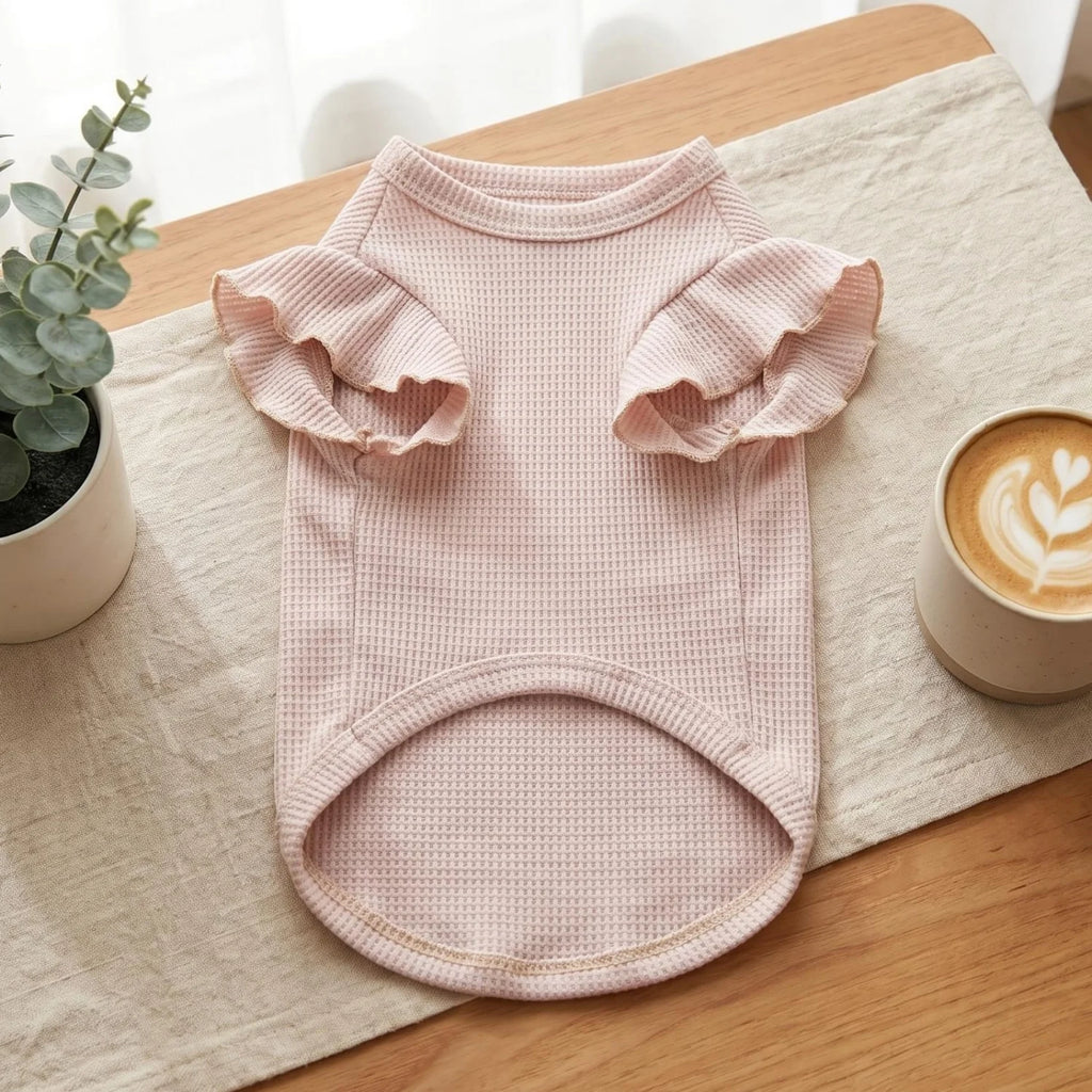 Cute Waffle Ruffle Sleeve Pet T-Shirt