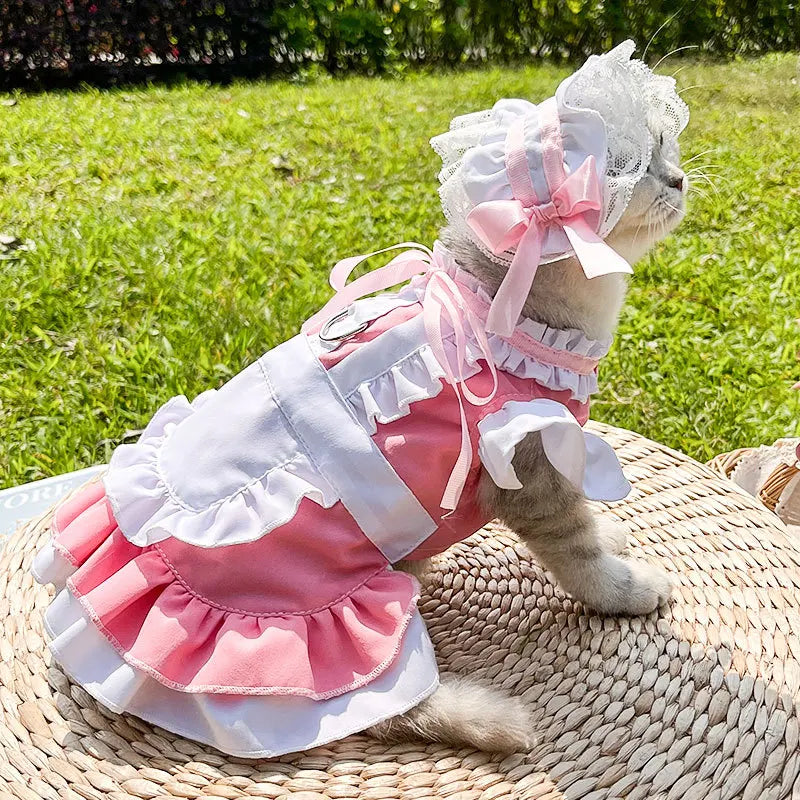 Maid Pet Dress with Leash Hook for Dogs & Cats
