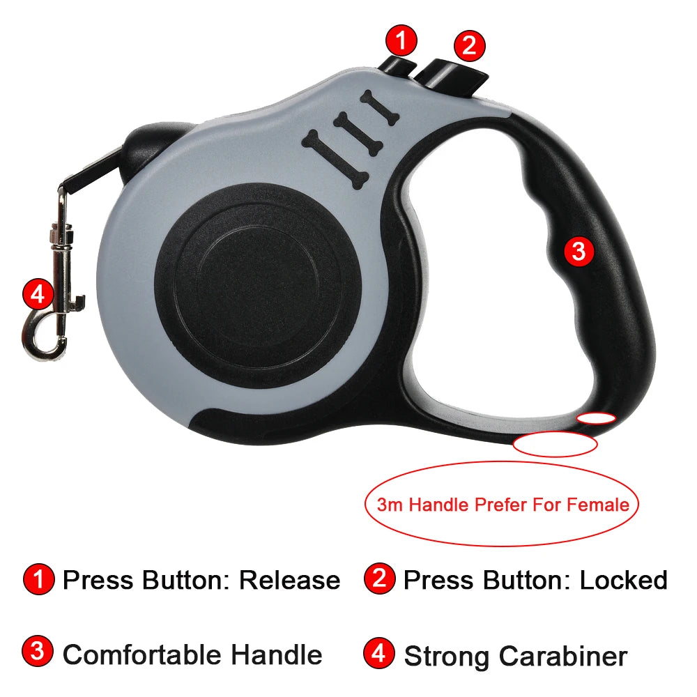Retractable Dog Leash – Strong Nylon, 13 Colors | 3m & 5m
