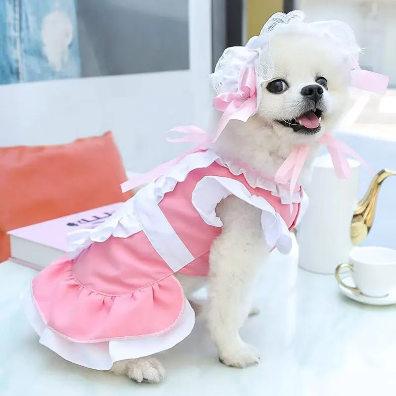 Maid Pet Dress with Leash Hook for Dogs & Cats