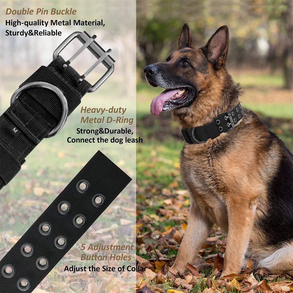 Military Tactical Dog Collar with Metal Buckle & ID Panel