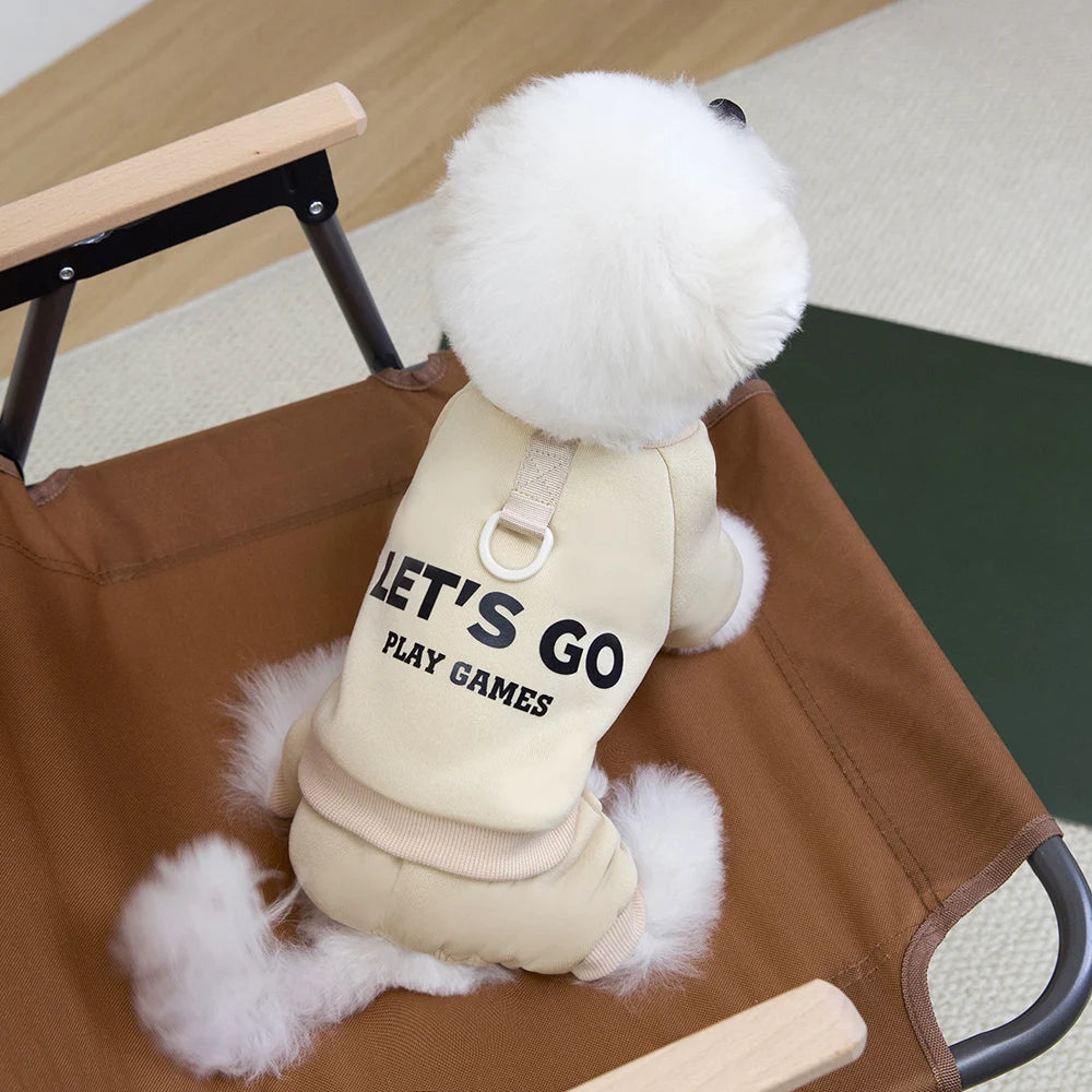 Warm Four-Legged Dog Pajamas with Leash D-Ring