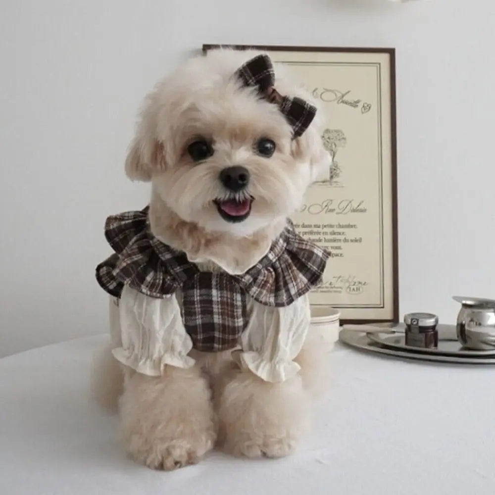 Vintage Plaid Flying Sleeve Dress For Your Fur Babies