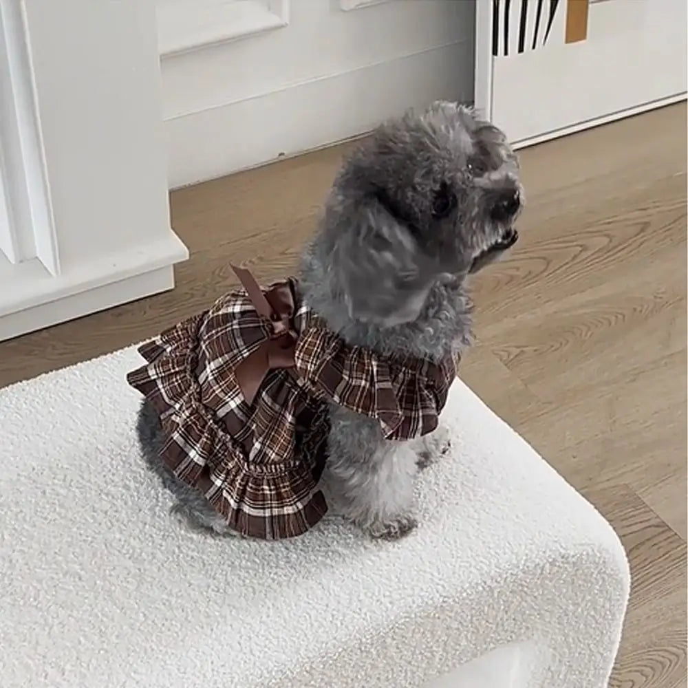 Vintage Plaid Flying Sleeve Dress For Your Fur Babies