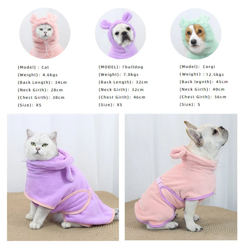 Super Absorbent Hooded Pet Bathrobe for Dogs & Cats