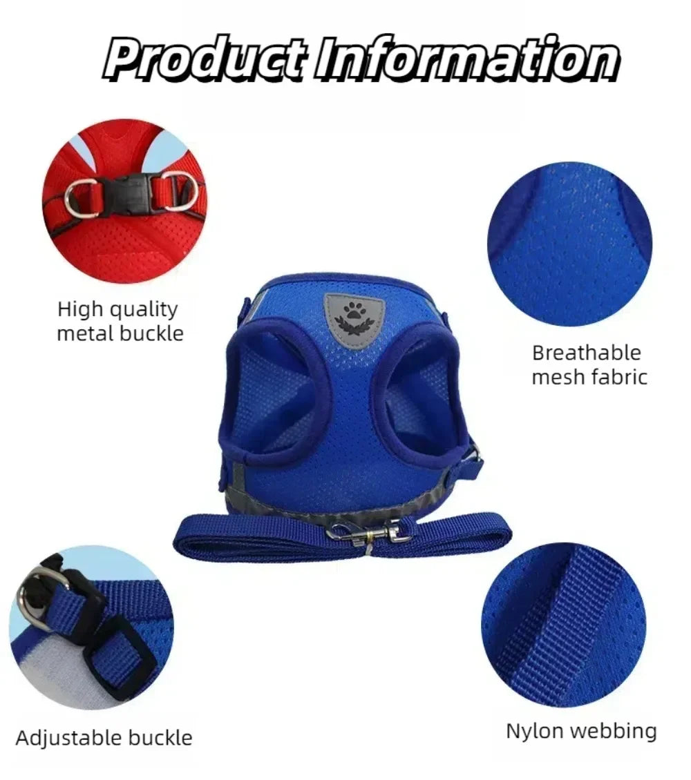 Adjustable Reflective Mesh Vest Harness & Leash Set for Cats & Small Dogs
