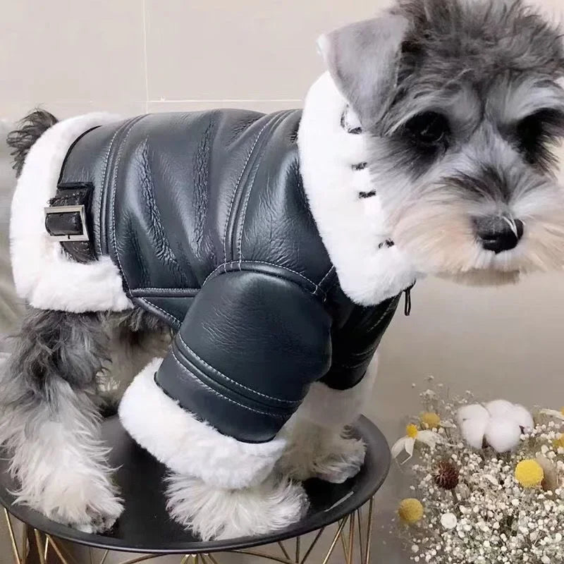 Faux Leather Fleece Dog Coat & Jacket for Autumn