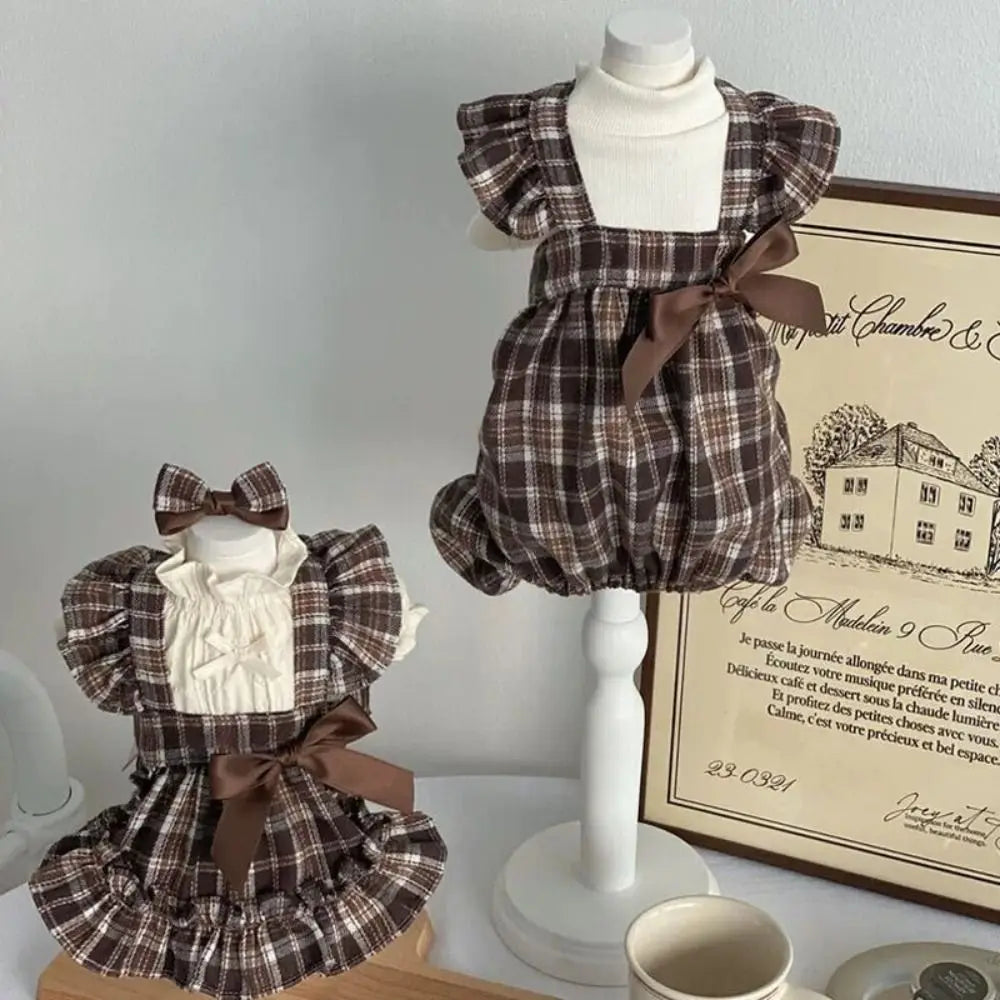 Vintage Plaid Flying Sleeve Dress For Your Fur Babies
