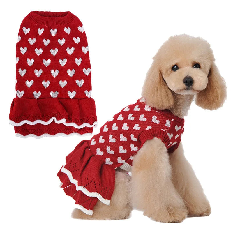 Cute Heart Knit Sweater Round Neck Slim fit For small, Medium, and Large Dogs & Cats