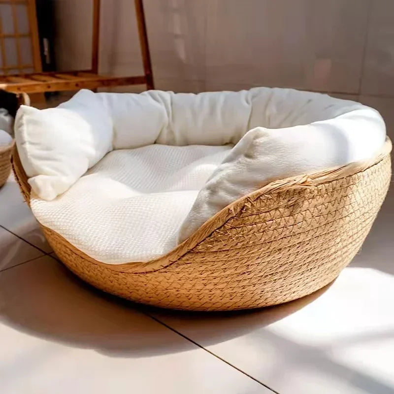 Bamboo Woven Waterproof Pet Bed with Pillow