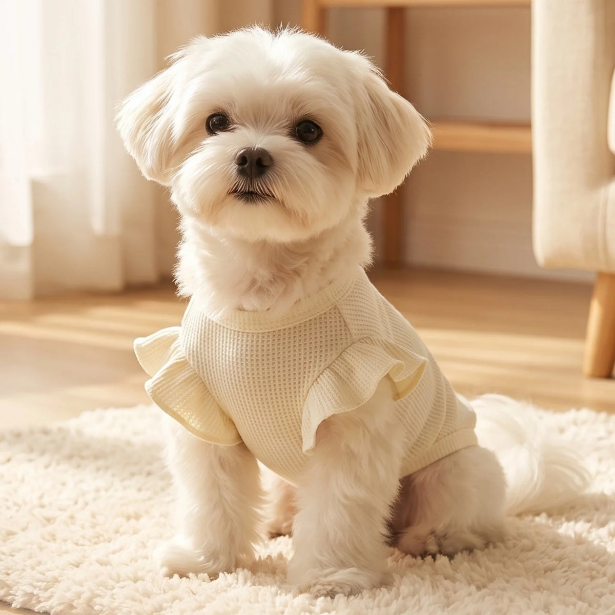 Cute Waffle Ruffle Sleeve Pet T-Shirt