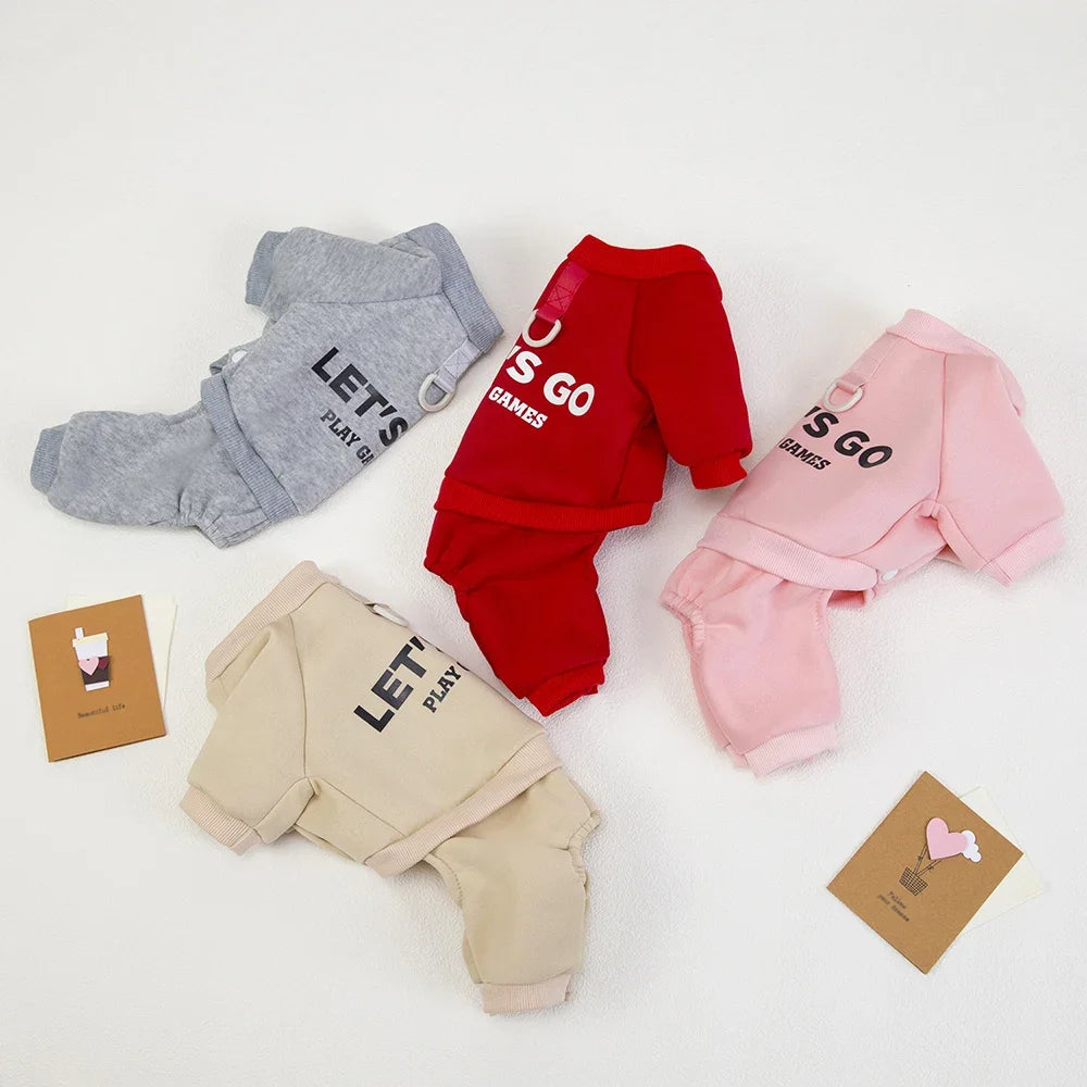 Warm Four-Legged Dog Pajamas with Leash D-Ring