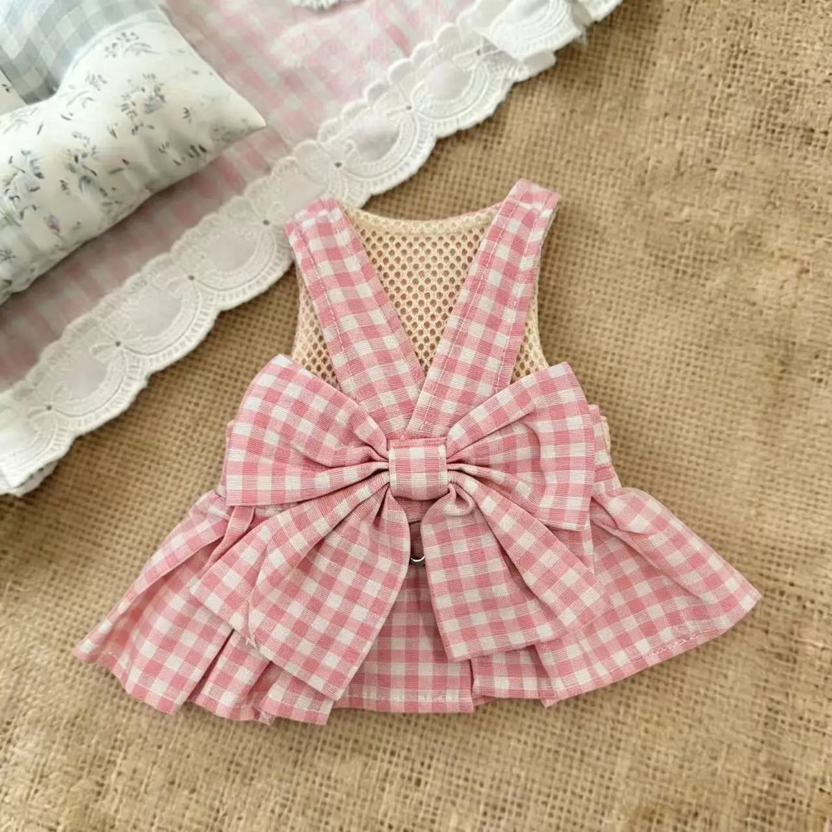 Plaid Pet Harness Dress with Big Bow 🎀