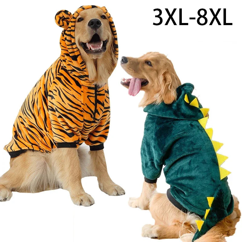 Animal Print Fleece Hoodie Pajamas for Medium & Large Dogs