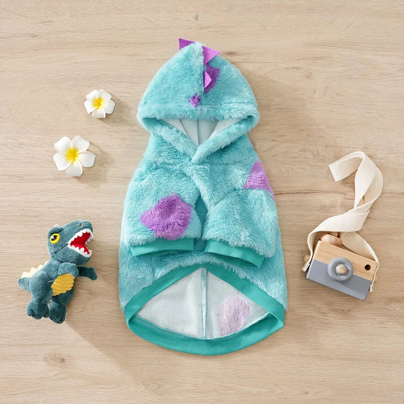 Dinosaur Hoodie for Dogs – Warm Plush Winter Pet Sweater