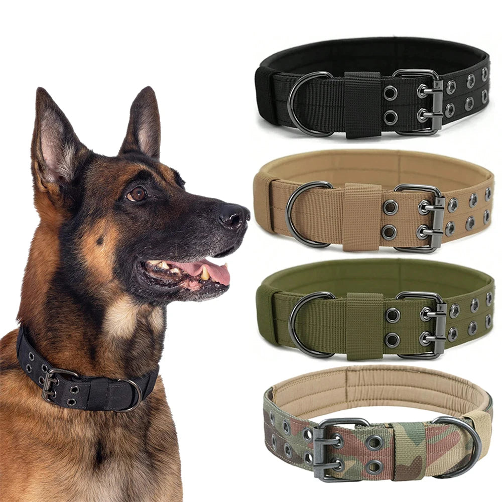 Military Tactical Dog Collar with Metal Buckle & ID Panel