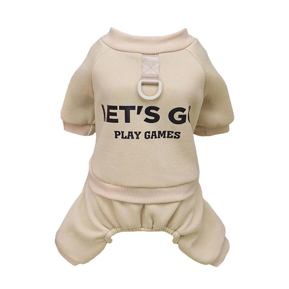 Warm Four-Legged Dog Pajamas with Leash D-Ring