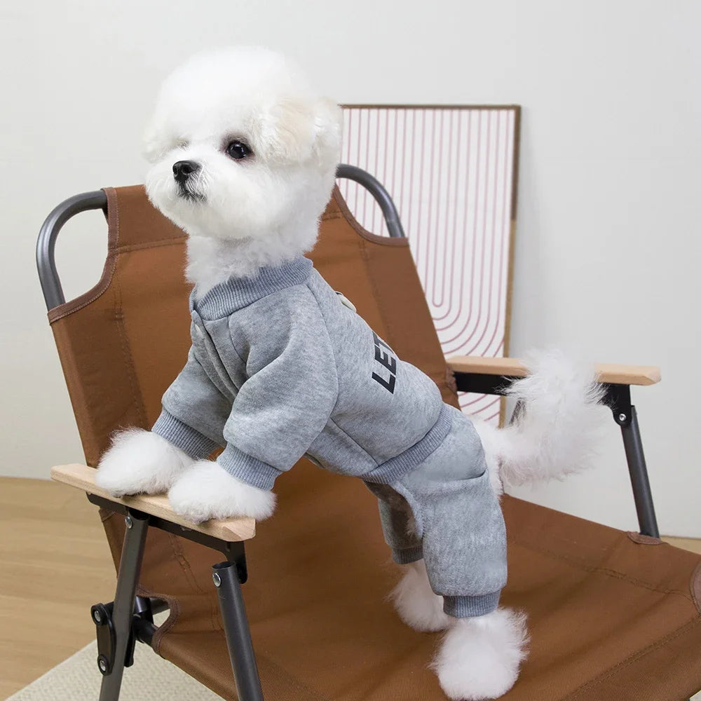 Warm Four-Legged Dog Pajamas with Leash D-Ring