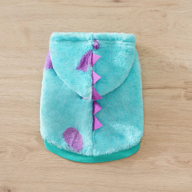 Dinosaur Hoodie for Dogs – Warm Plush Winter Pet Sweater