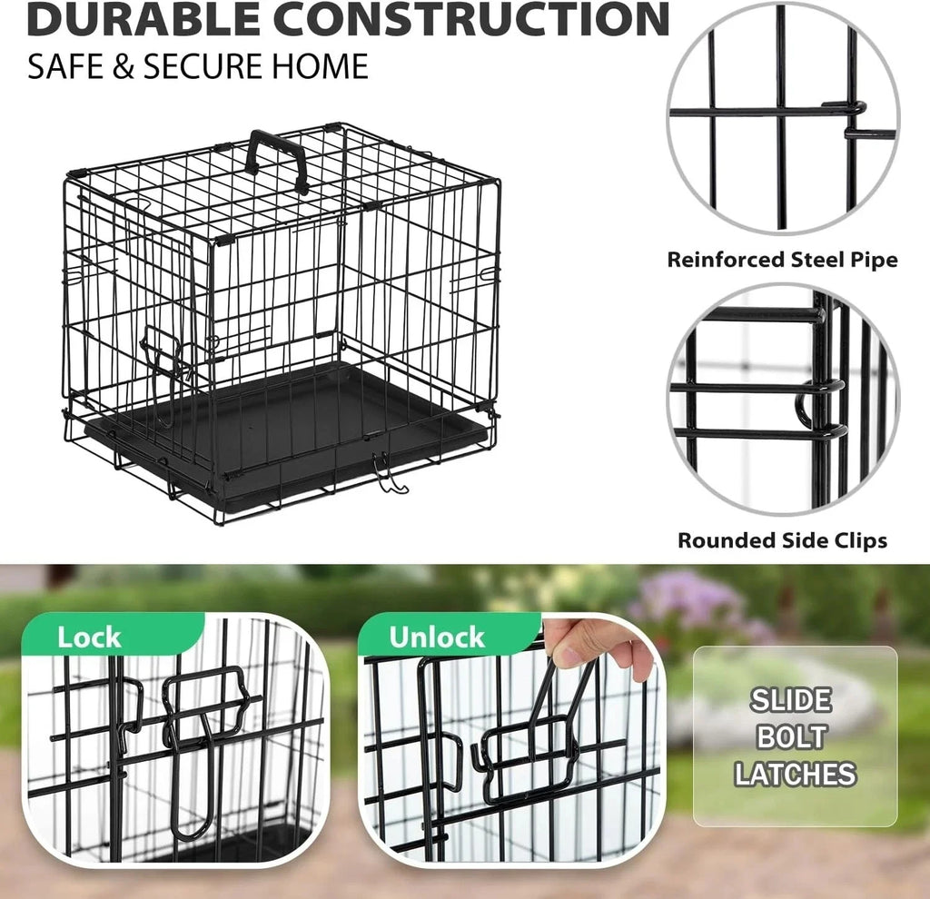 Collapsible Dog Kennel | Foldable Metal Crate with 2 Doors