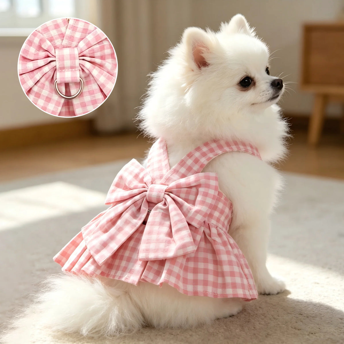 Plaid Pet Harness Dress with Big Bow 🎀