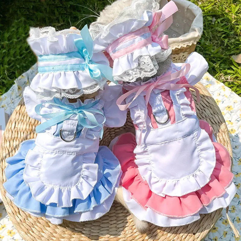 Maid Pet Dress with Leash Hook for Dogs & Cats