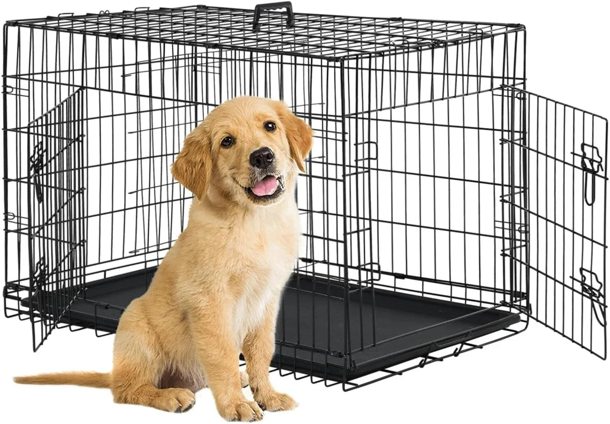 Collapsible Dog Kennel | Foldable Metal Crate with 2 Doors
