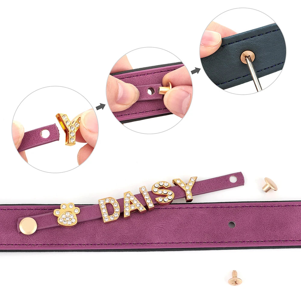 Personalized Leather Dog Collar – Custom Name Charm | S, M, L
