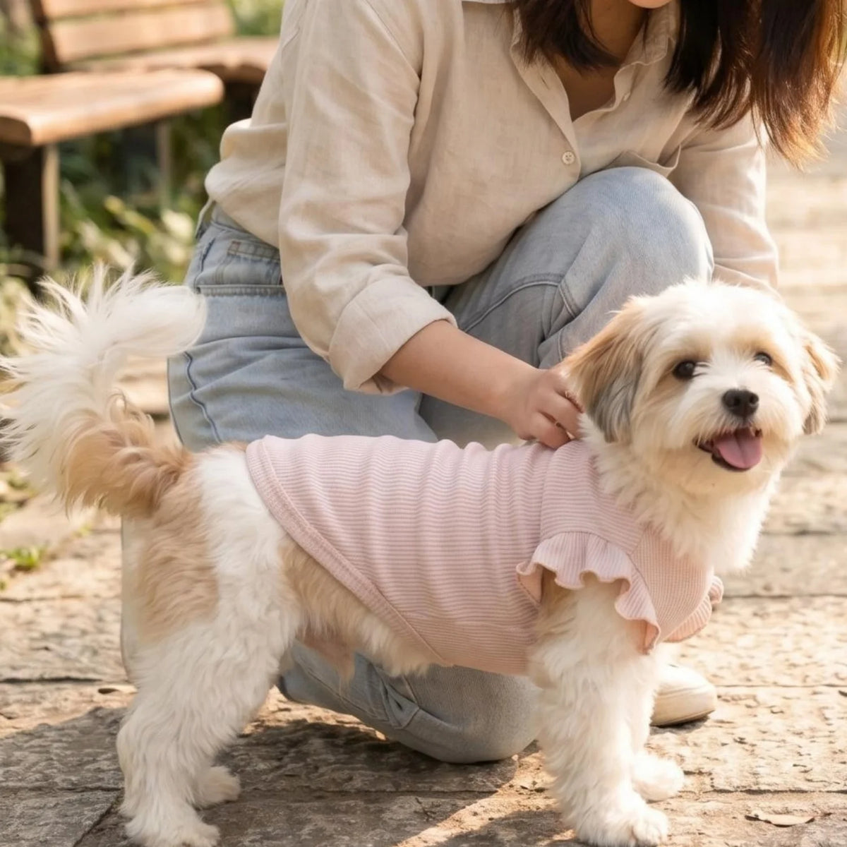 Cute Waffle Ruffle Sleeve Pet T-Shirt