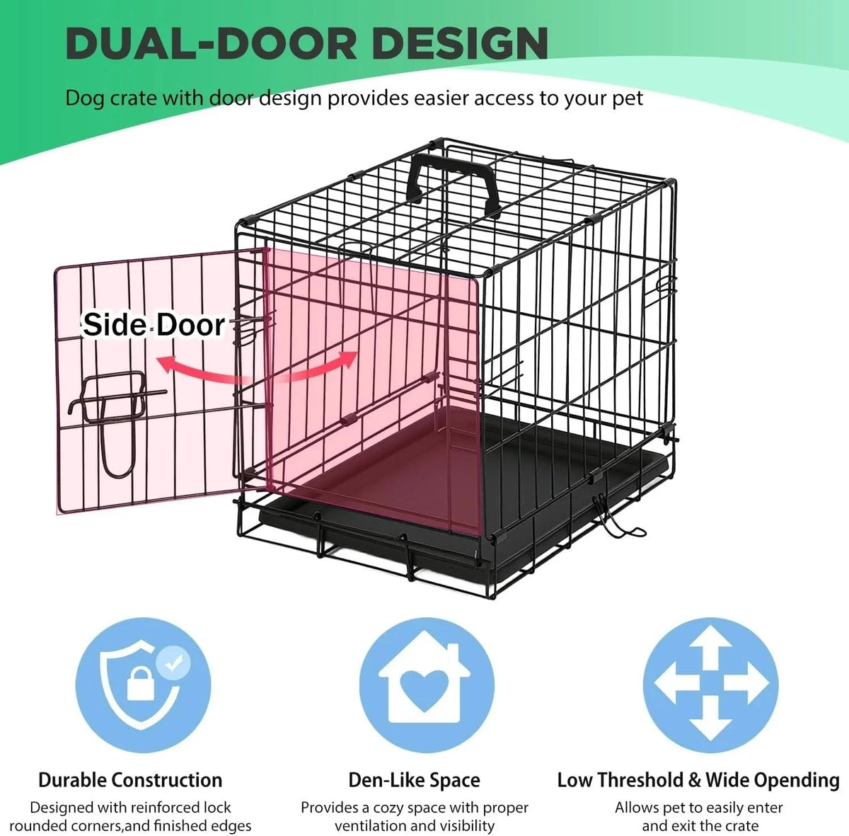Collapsible Dog Kennel | Foldable Metal Crate with 2 Doors