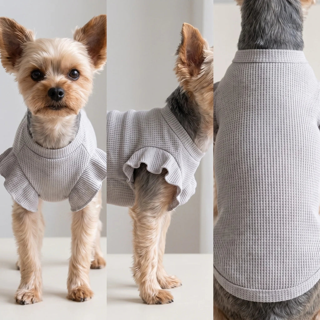 Cute Waffle Ruffle Sleeve Pet T-Shirt