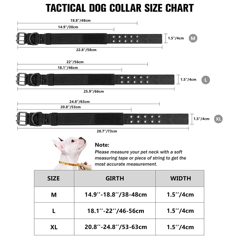 Military Tactical Dog Collar with Metal Buckle & ID Panel