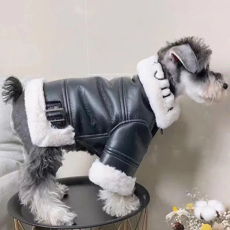 Faux Leather Fleece Dog Coat & Jacket for Autumn