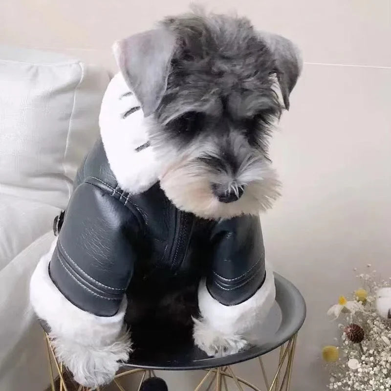 Faux Leather Fleece Dog Coat & Jacket for Autumn