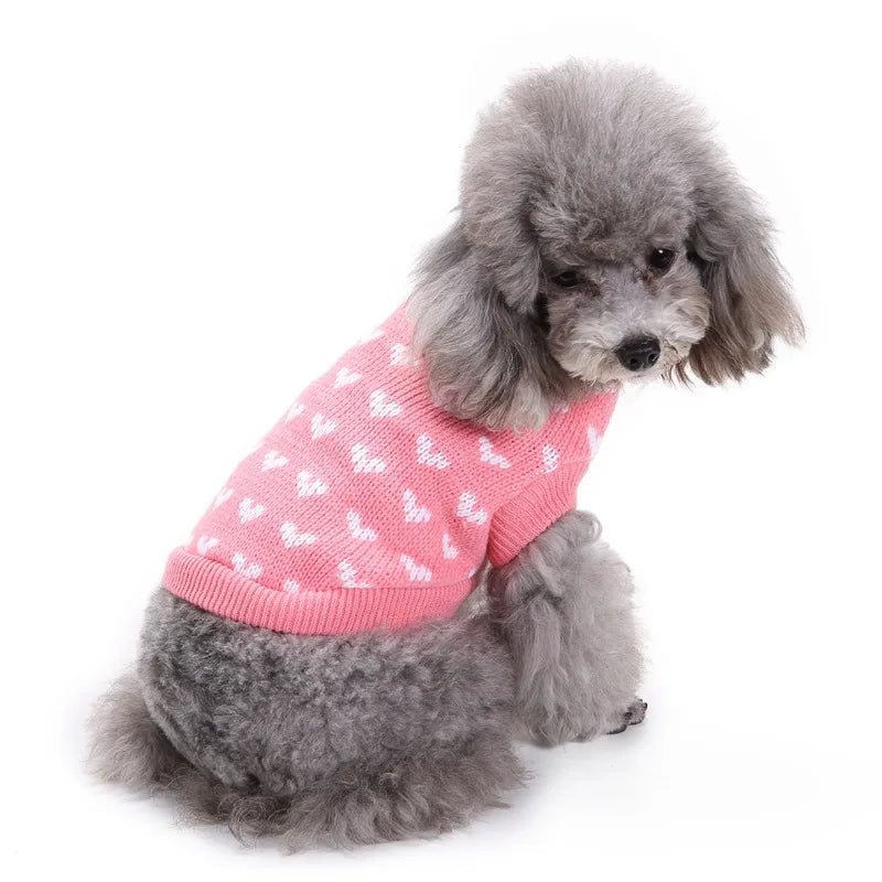 Cute Heart Knit Sweater Round Neck Slim fit For small, Medium, and Large Dogs & Cats