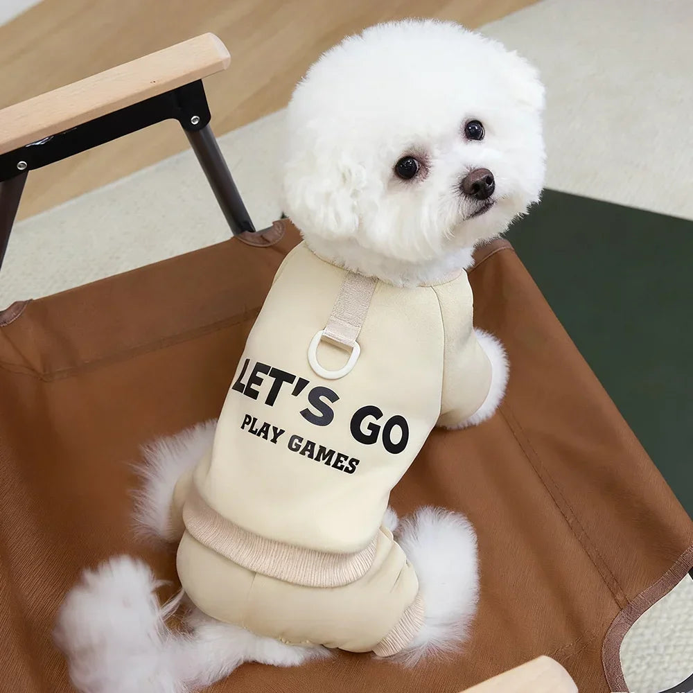 Warm Four-Legged Dog Pajamas with Leash D-Ring