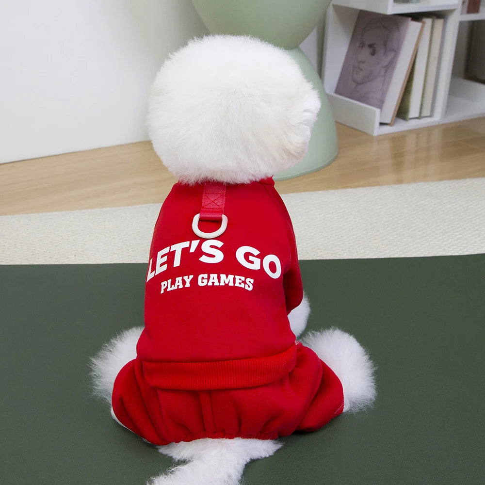 Warm Four-Legged Dog Pajamas with Leash D-Ring