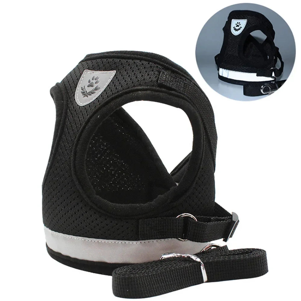 Adjustable Reflective Mesh Vest Harness & Leash Set for Cats & Small Dogs