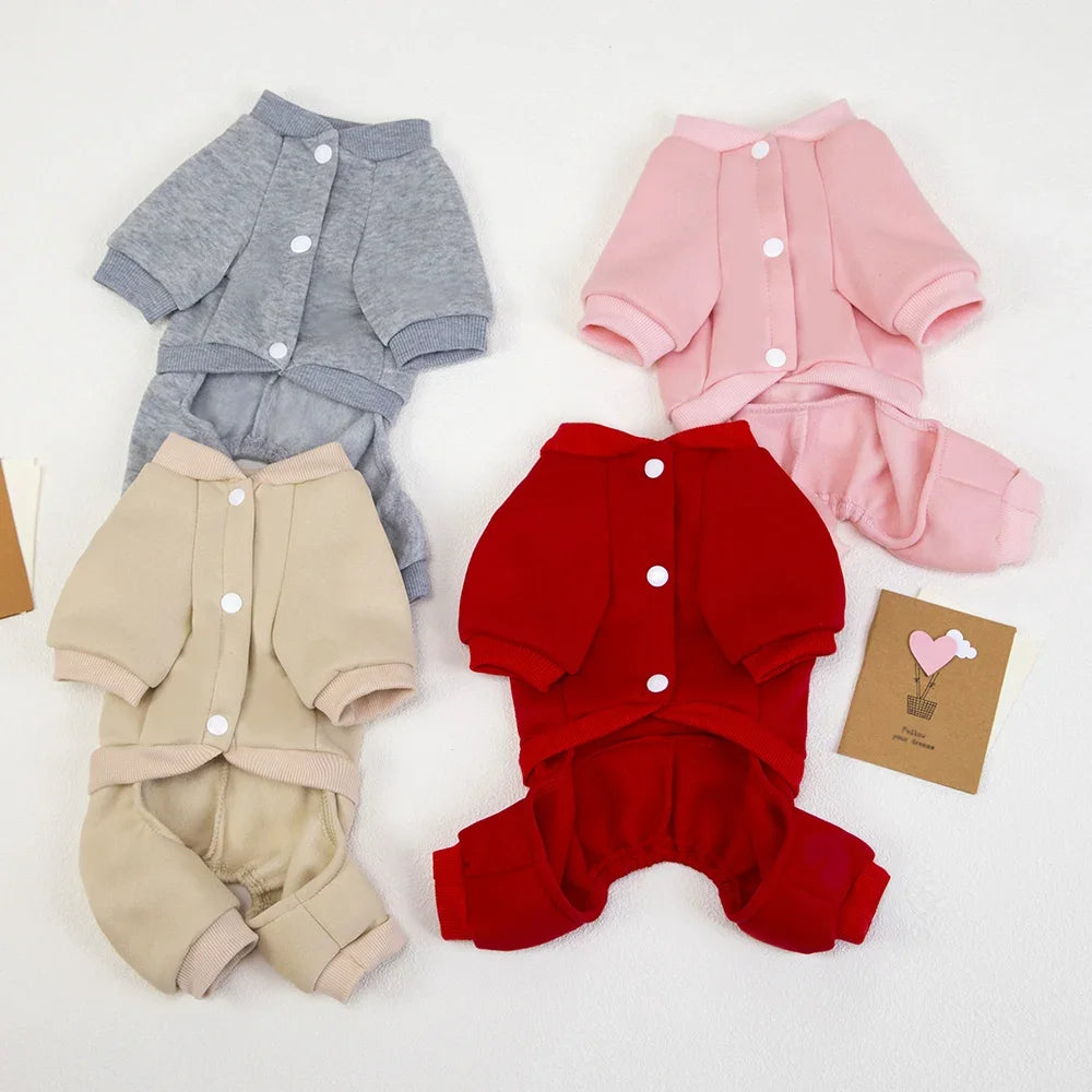 Warm Four-Legged Dog Pajamas with Leash D-Ring