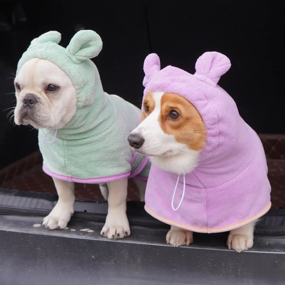 Super Absorbent Hooded Pet Bathrobe for Dogs & Cats