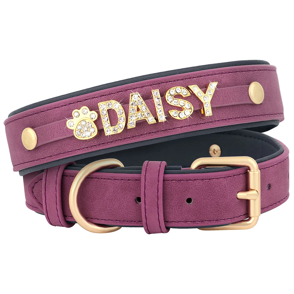 Personalized Leather Dog Collar – Custom Name Charm | S, M, L
