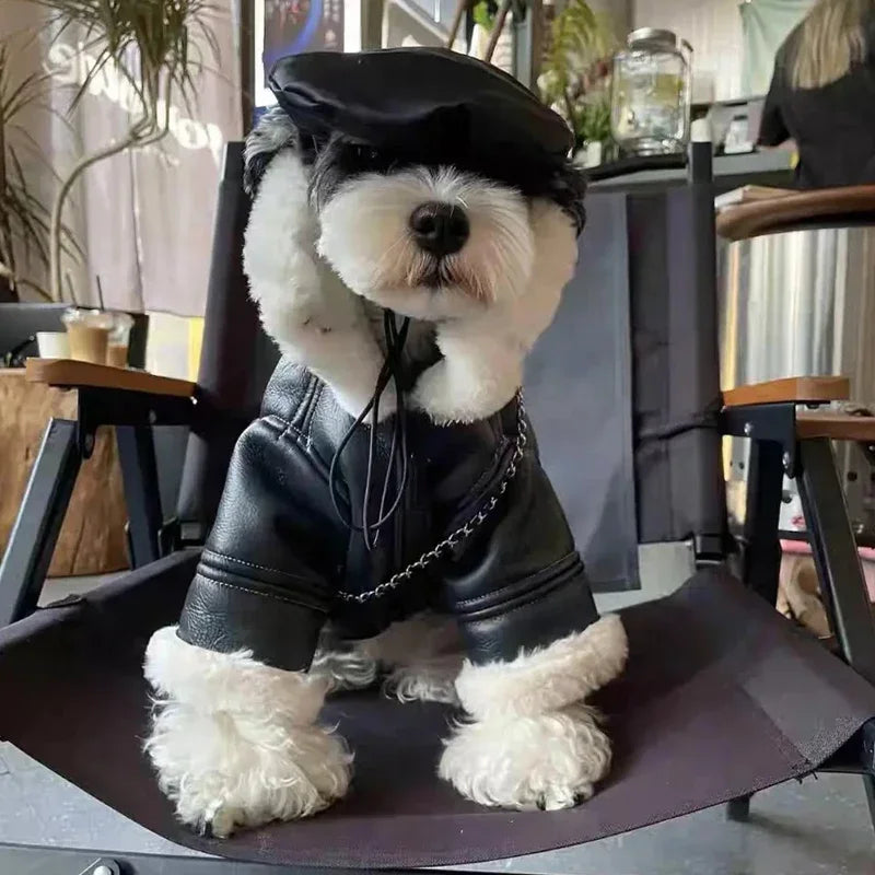 Faux Leather Fleece Dog Coat & Jacket for Autumn
