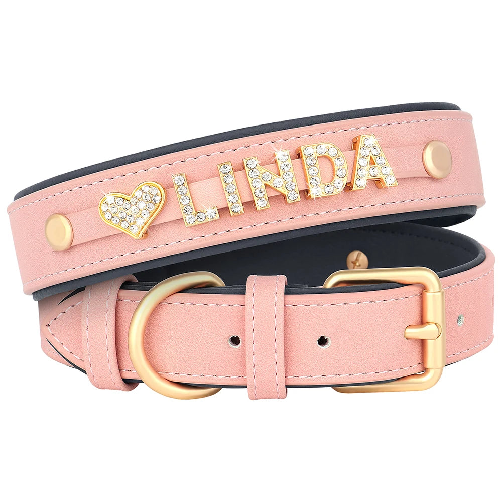 Personalized Leather Dog Collar – Custom Name Charm | S, M, L