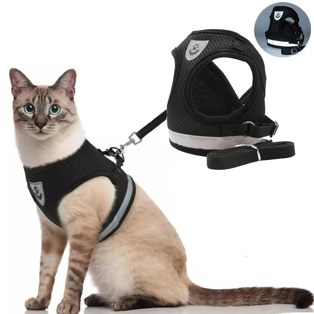 Adjustable Reflective Mesh Vest Harness & Leash Set for Cats & Small Dogs