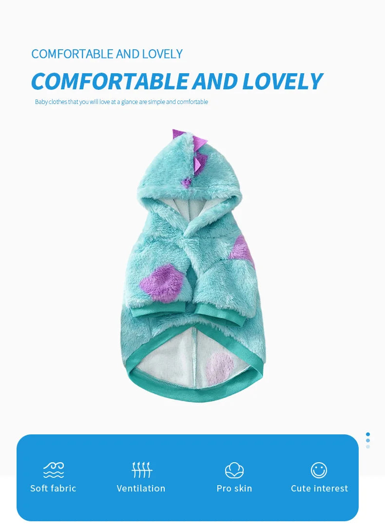 Dinosaur Hoodie for Dogs – Warm Plush Winter Pet Sweater