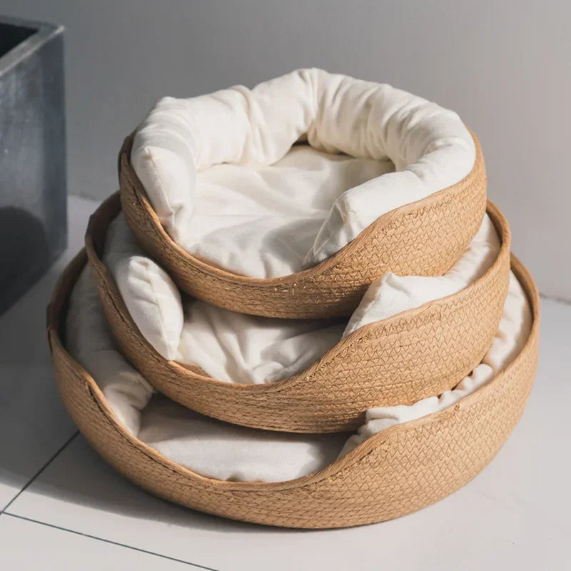 Bamboo Woven Waterproof Pet Bed with Pillow