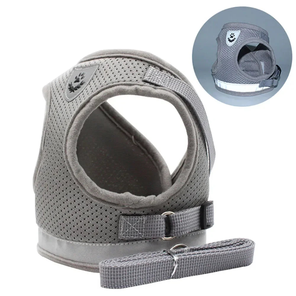 Adjustable Reflective Mesh Vest Harness & Leash Set for Cats & Small Dogs