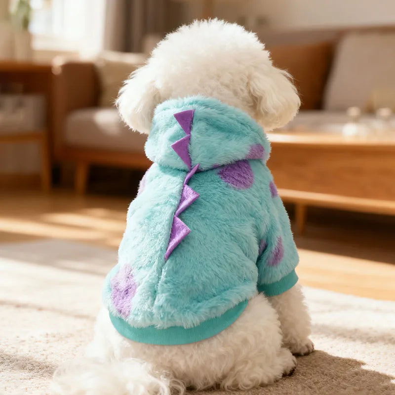Dinosaur Hoodie for Dogs – Warm Plush Winter Pet Sweater