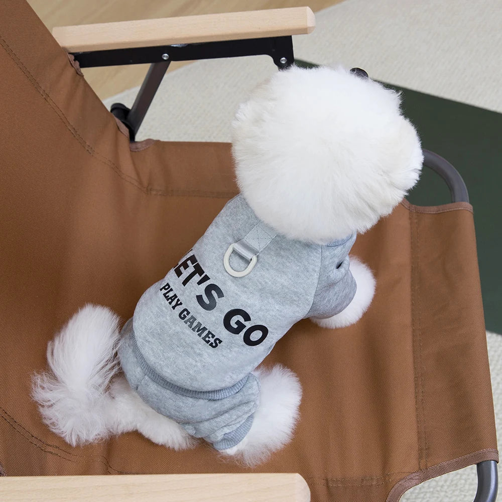 Warm Four-Legged Dog Pajamas with Leash D-Ring
