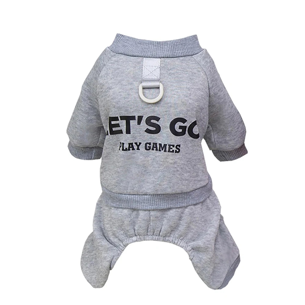 Warm Four-Legged Dog Pajamas with Leash D-Ring